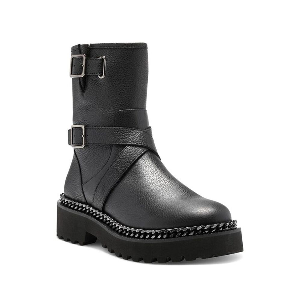 VINCE CAMUTO Womens Black 1" Platform Chain Messtia Toe Leather Booties 5.5 M